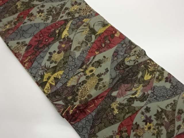 型染草花に古典柄模様名古屋帯